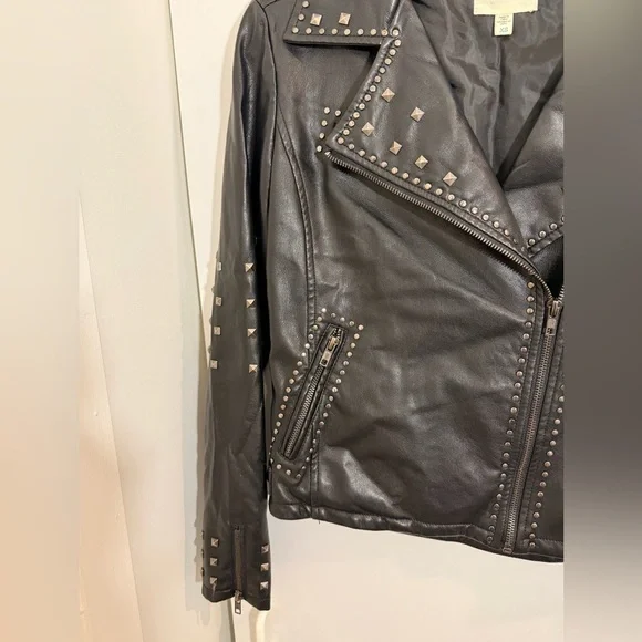 Silence + Noise Irina Embroidered Vegan Leather Moto Jacket XS - Picture 13 of 16